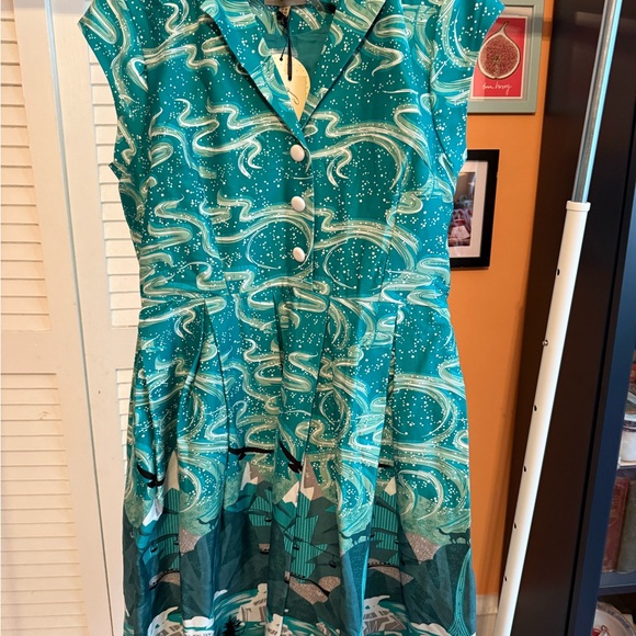 Lindy Bop Teal and White Midi Dress - Picture 7 of 8